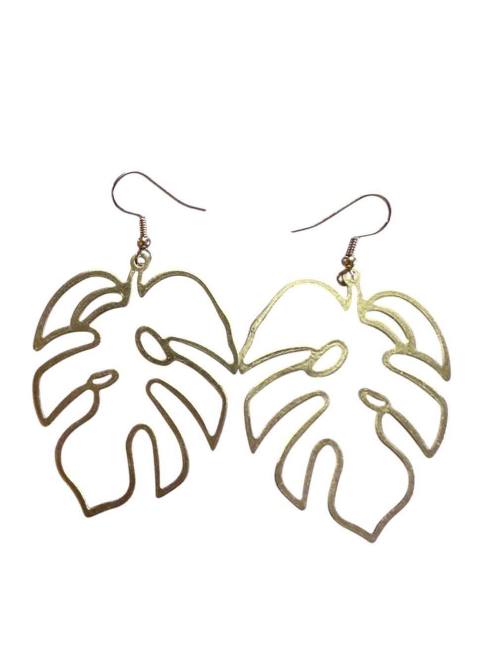Gold Tortoise Leaf Cutout Earrings Tropical Boho Statement Brass Dangle XL